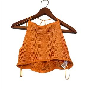 Zara Halter Style Mesh Burnt Orange Crop Top